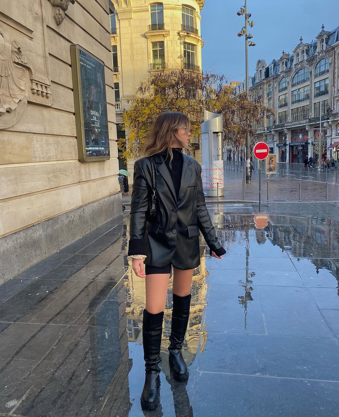 27 Fall Boot Outfit Ideas You Need Now 29 Leather Blazer And Knee-High Boots Street Style
