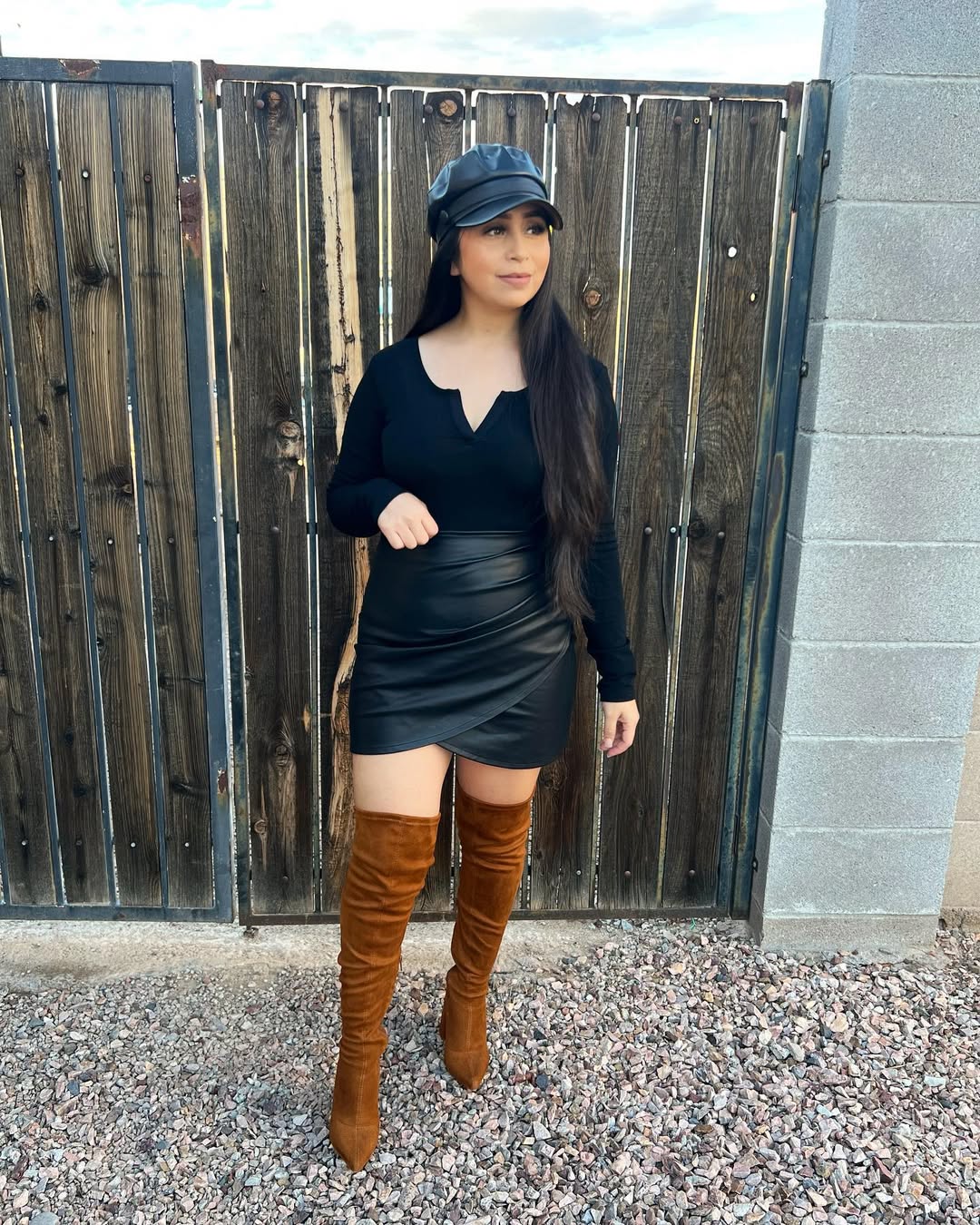 30 Chic Fall Outfits Women Will Love in 2026 24 Leather Mini Skirt With Suede Over-The-Knee Boots