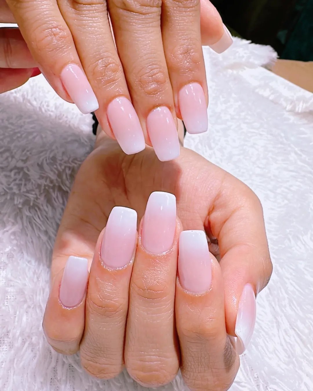 Light Pink and White Gradient Coffin Nails