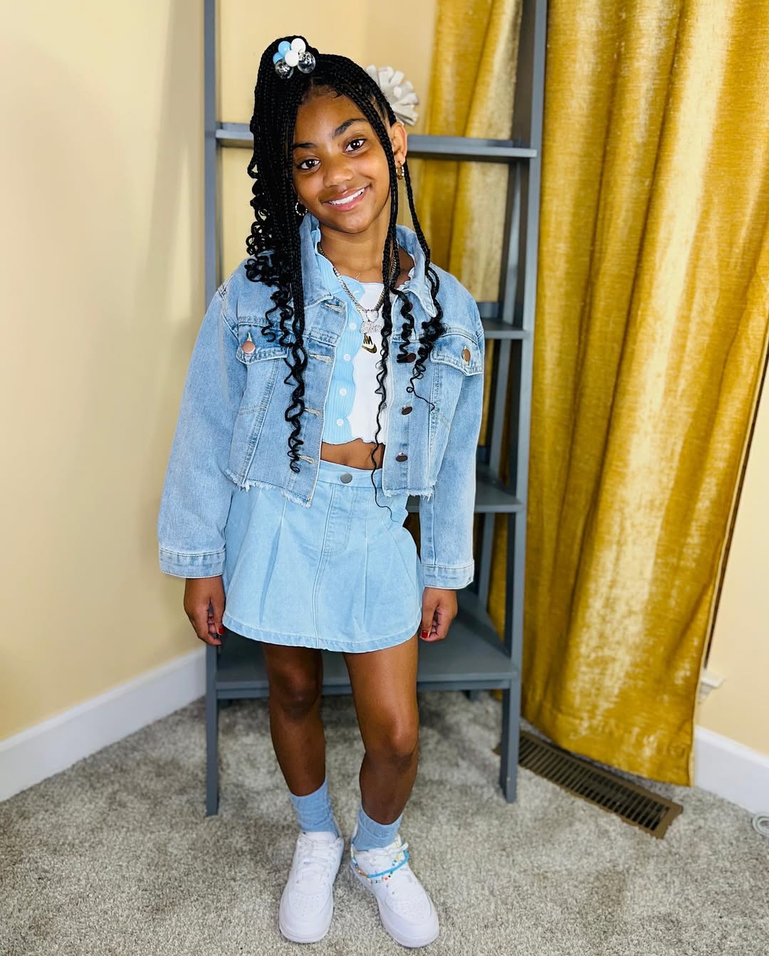 25 Epic School Outfit Ideas for 2026 You Need Now 8 Light Wash Denim Jacket and Pleated Skirt Set