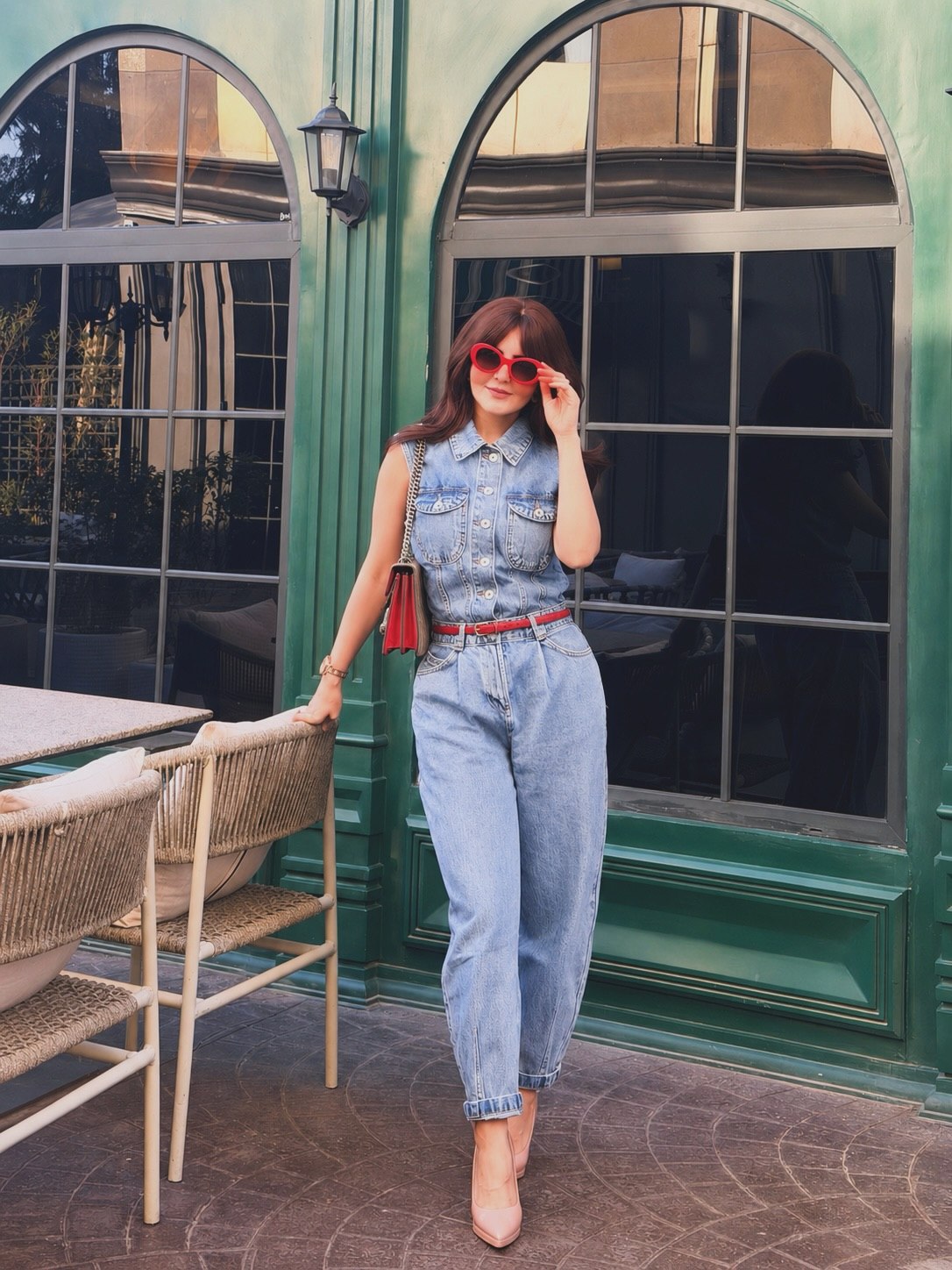 25 Denim on Denim Looks You Need for 2026 15 Light Wash Denim Jumpsuit With Blush Heels