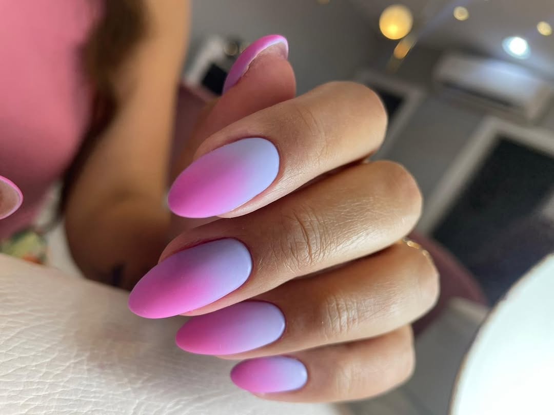 Matte Magenta Lavender Gradient Oval Nails