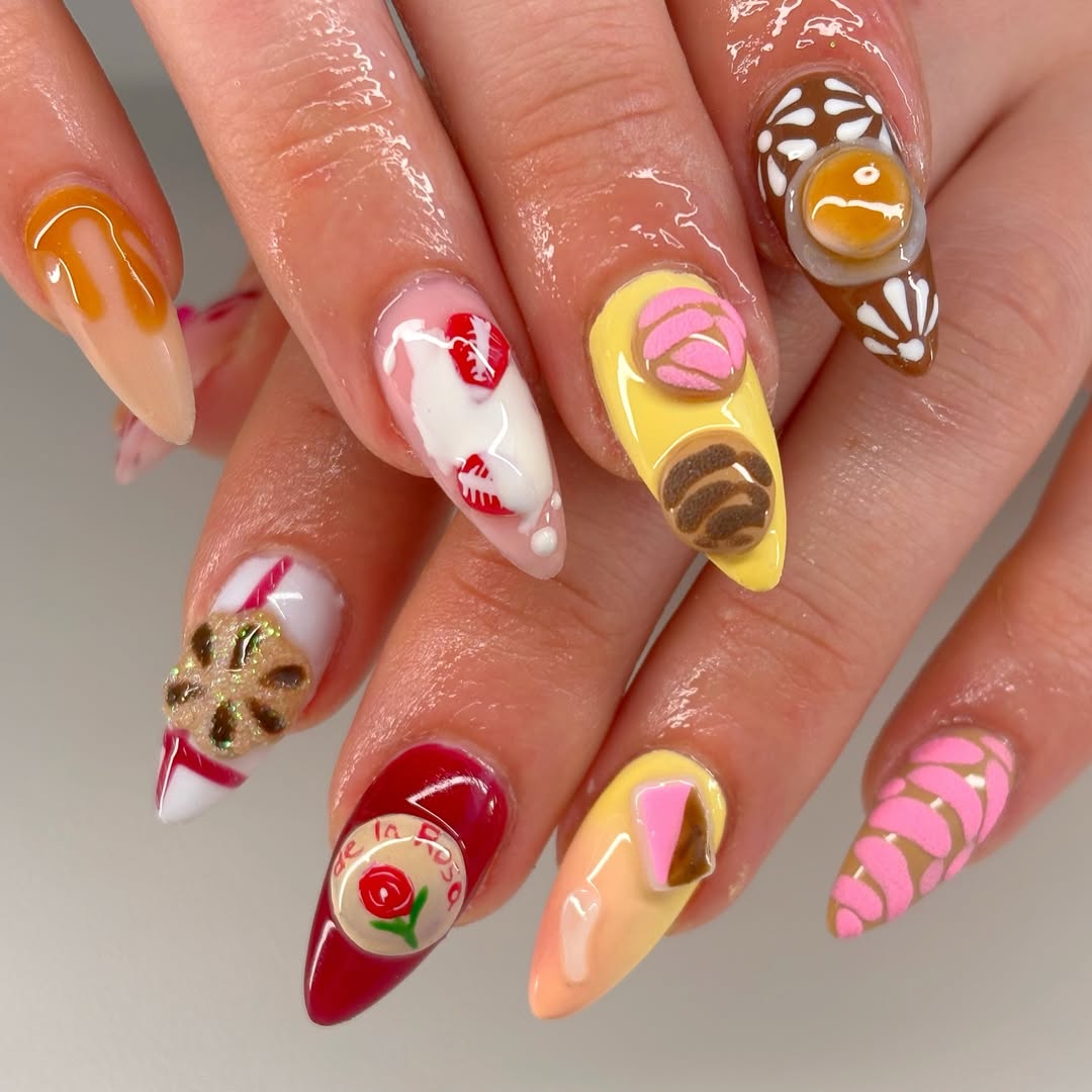 27 Stunning Mexican Nail Designs for 2026 14 Mexican Candy Inspired 3D Almond Nails