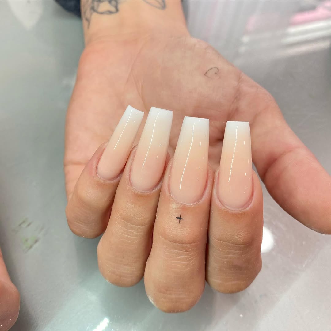 Milky Neutral Gradient Square Coffin Nails