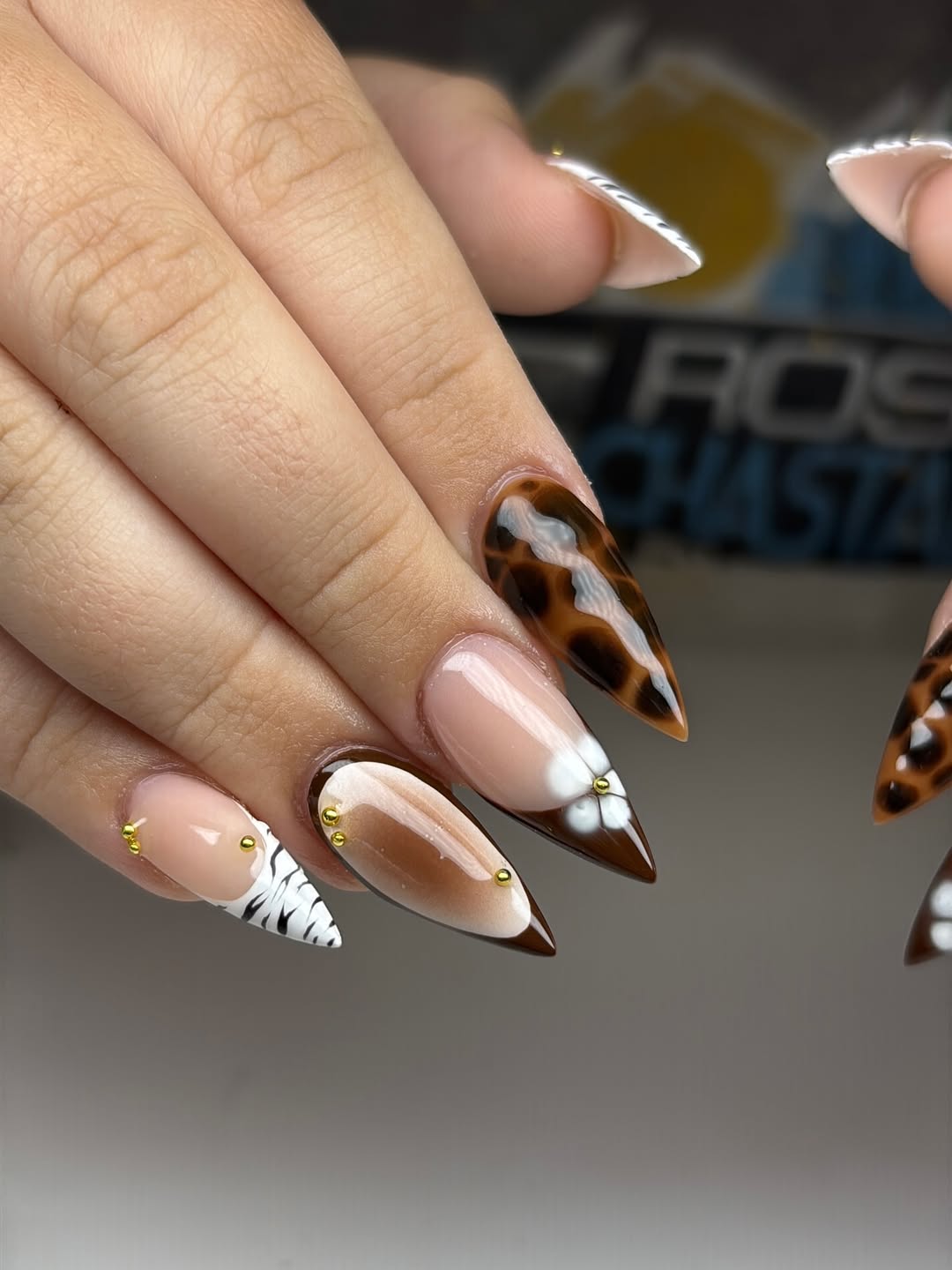 27 Tortoise Nail Trends You Need for 2026 23 Mixed Animal Print French Tips with 3D Flowers