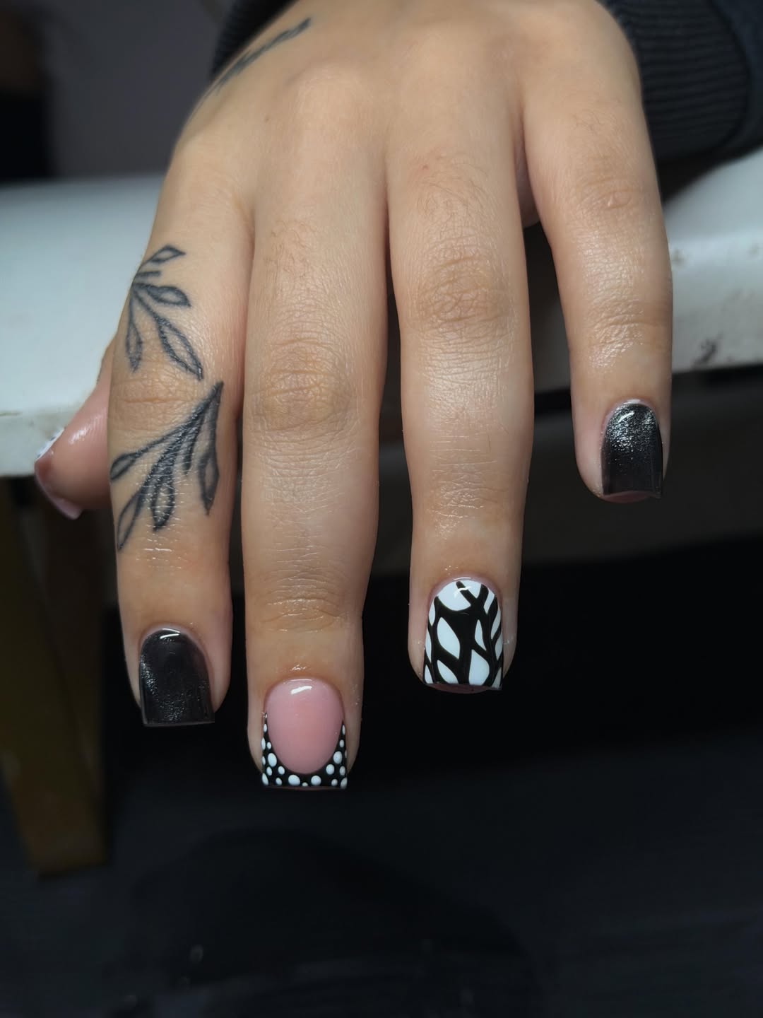 Mixed Monochrome Short Squoval Nail Art