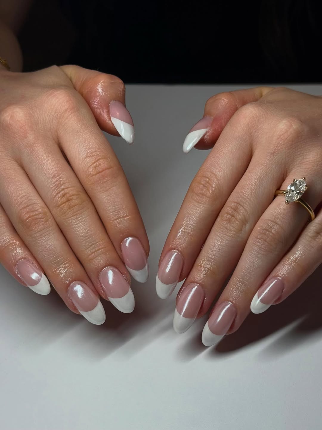Modern White French Tip Oval Nails