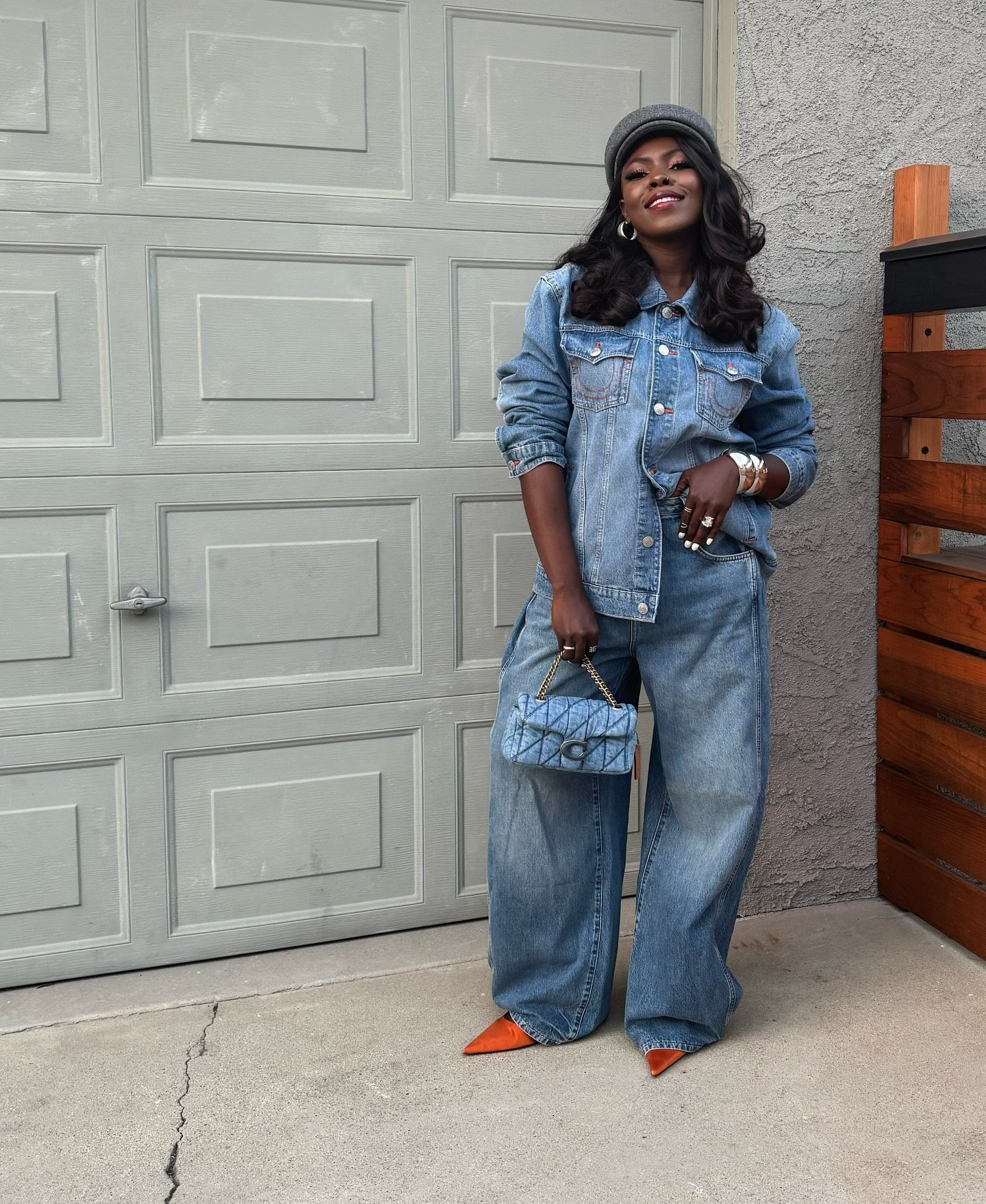 25 Denim on Denim Looks You Need for 2026 9 Monochromatic Denim With Pop Of Orange