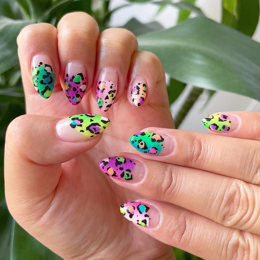 Neon Leopard Print Oval Tips