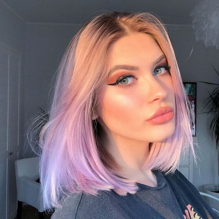 Ombre Pink Lavender Lob with Shadow Root