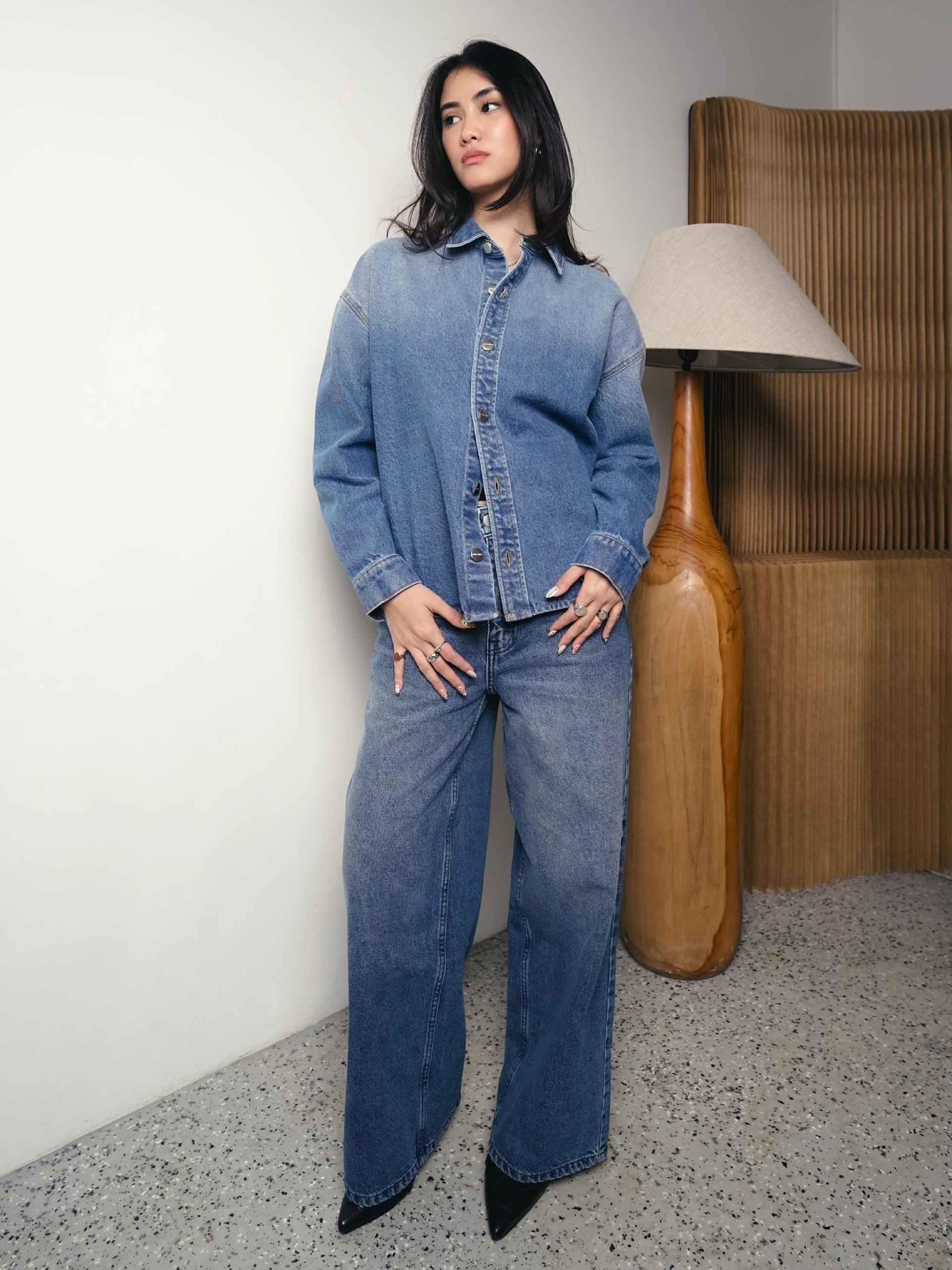 25 Denim on Denim Looks You Need for 2026 23 Oversized Denim Shirt With Wide Leg Jeans