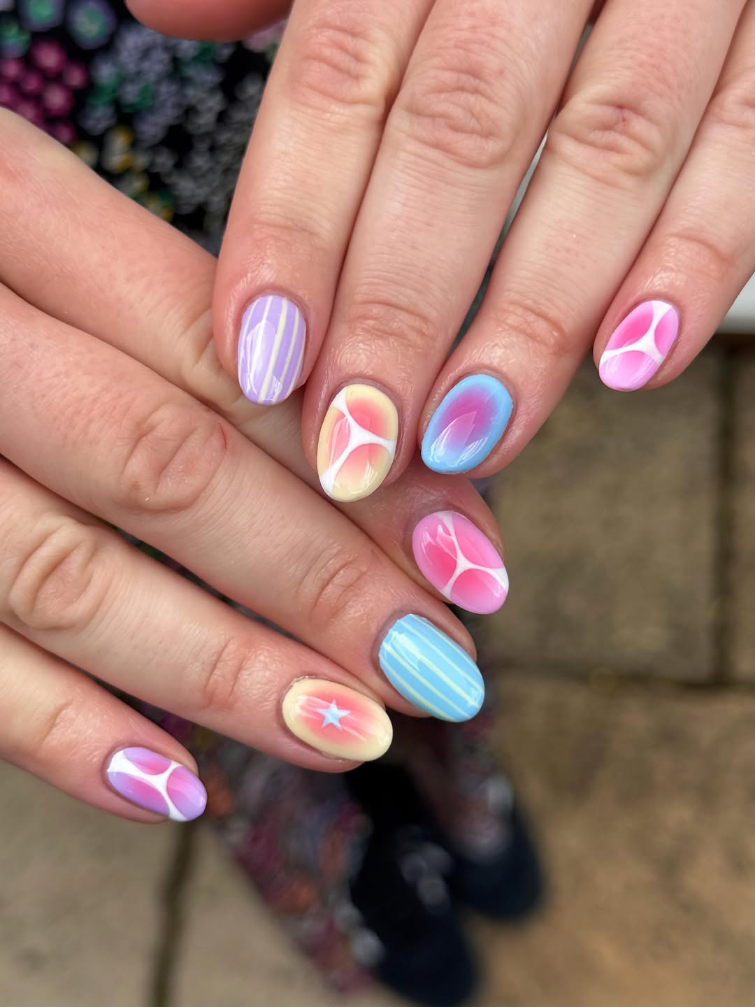 Pastel Aura Swirls and Stripes Manicure