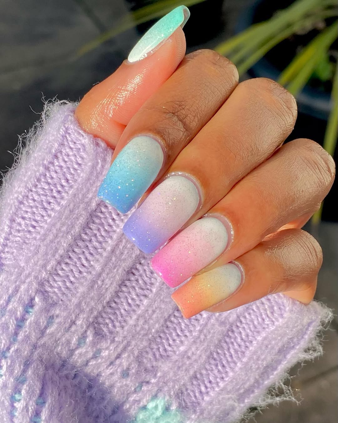 Pastel Glitter Gradient Long Square Nails