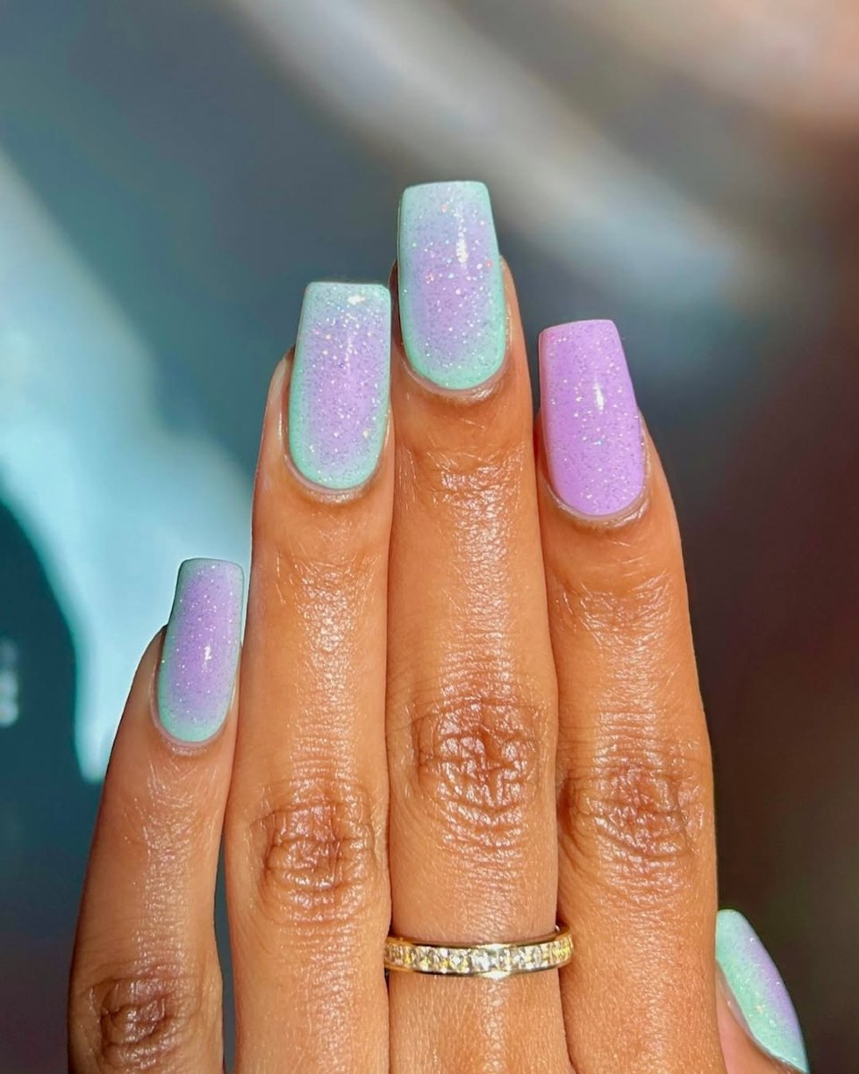 Pastel Glitter Gradient Squoval Nails