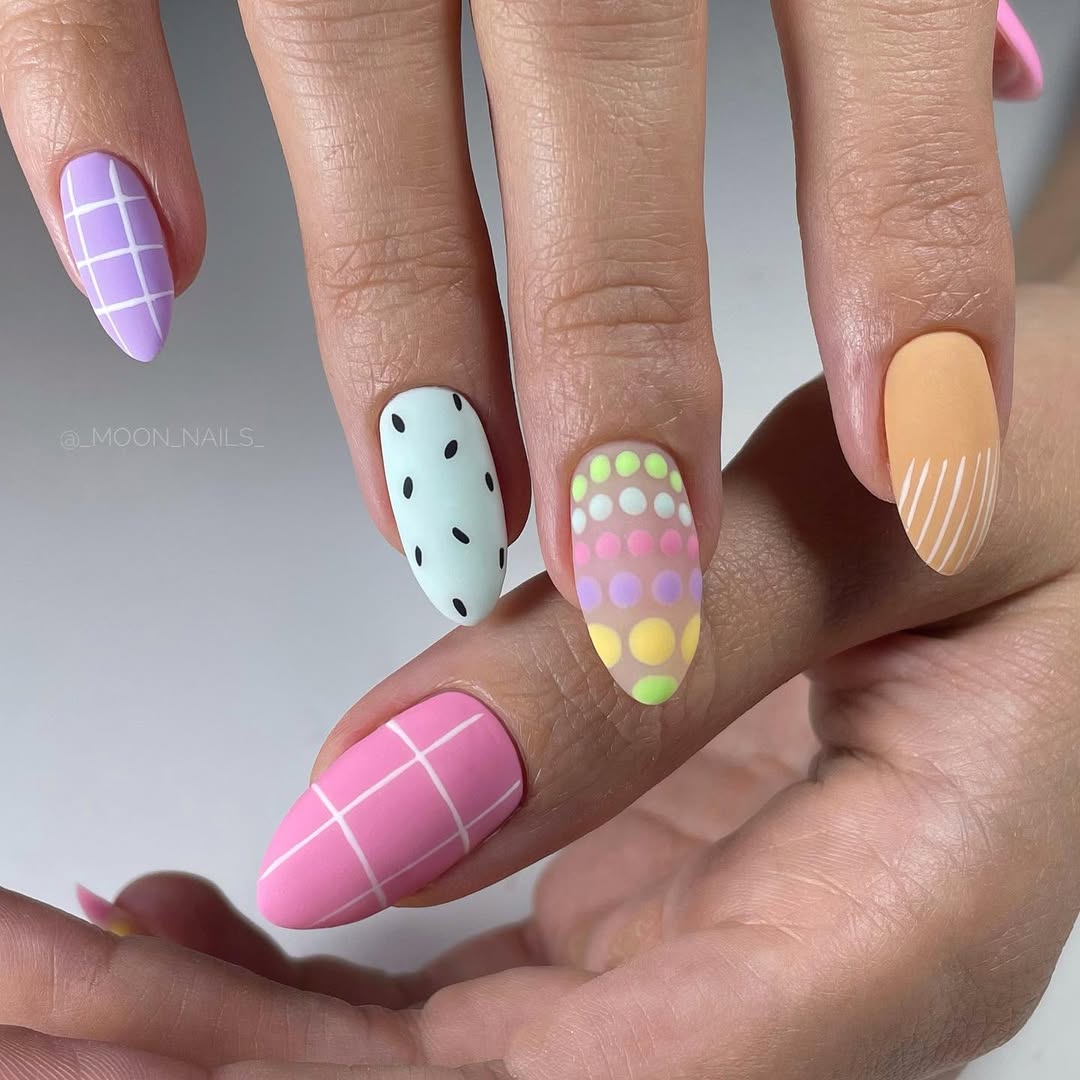 Pastel Matte Geometric Almond Nails