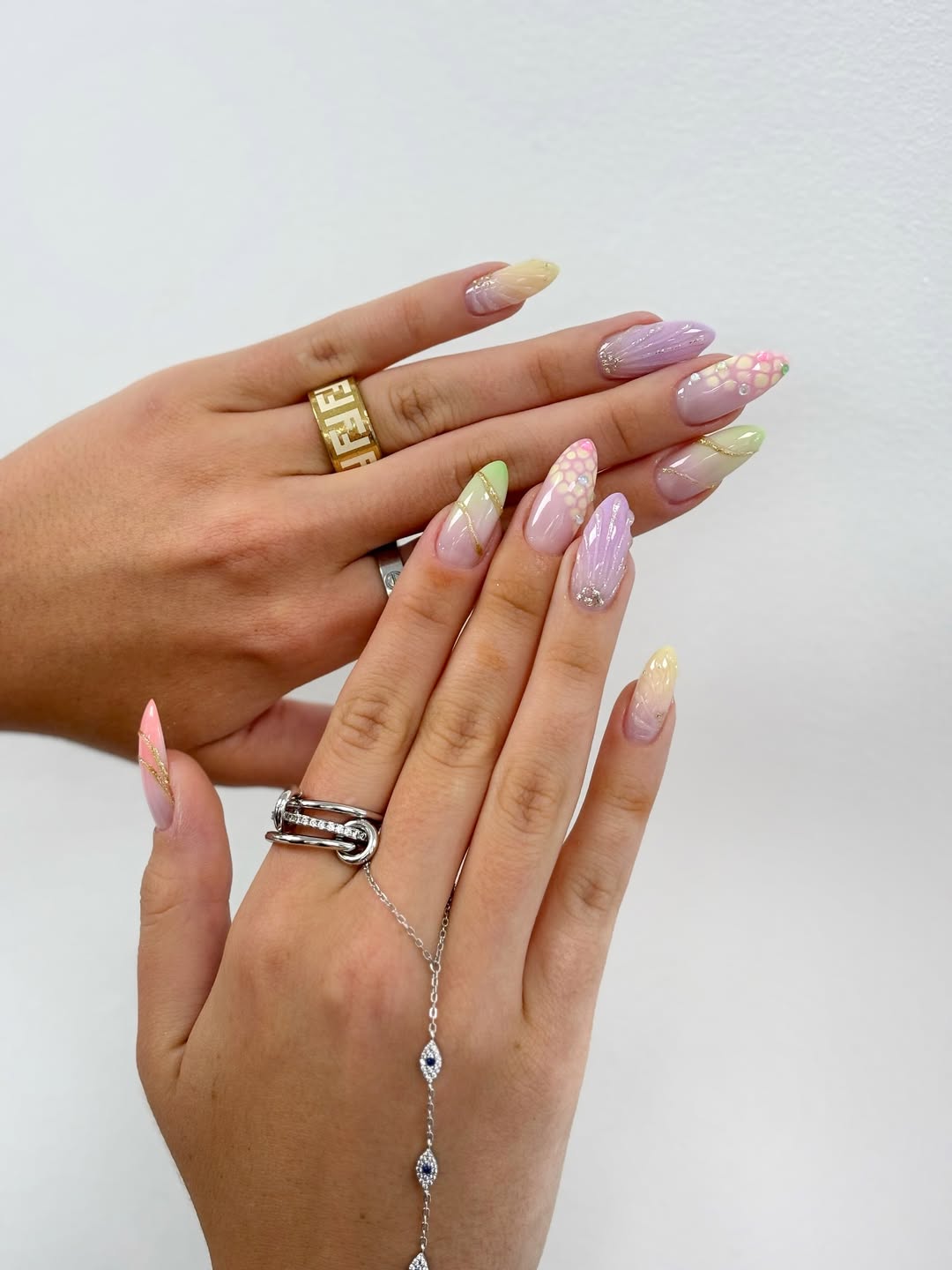 Pastel Mermaid Core Ombre Almond Nails