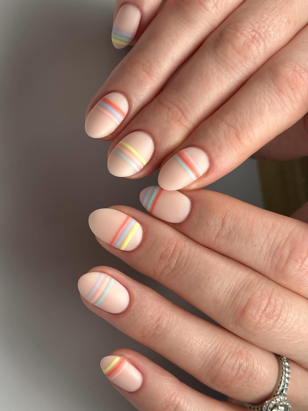 Pastel Rainbow Matte Almond Stripes