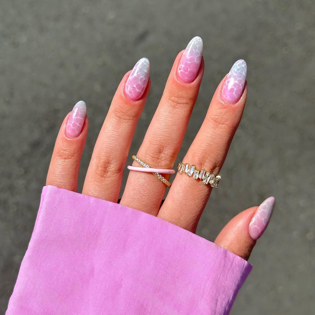 Pink Mermaid Crinkle Ombre Almond Nails