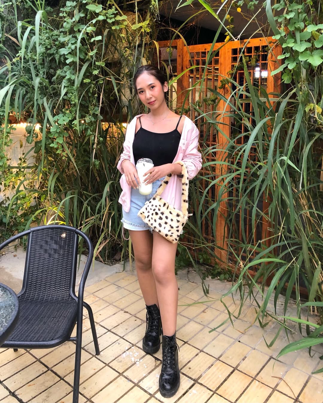 Pink Overshirt With Denim Shorts and Combat Boots