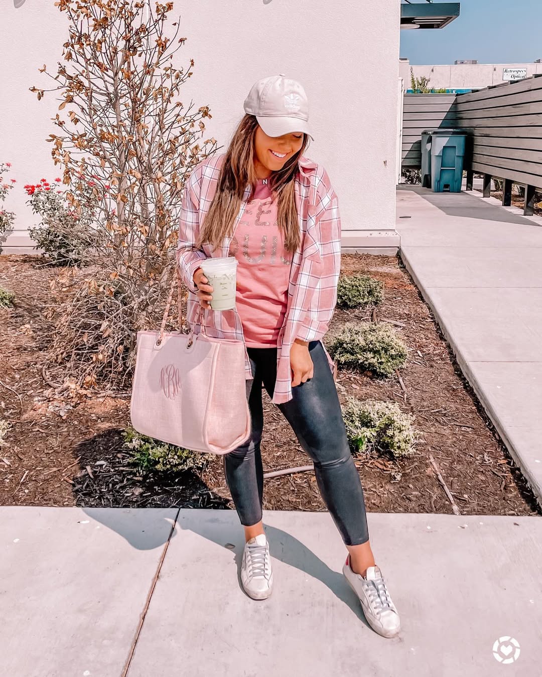 Pink Plaid Shacket with Faux Leather Leggings