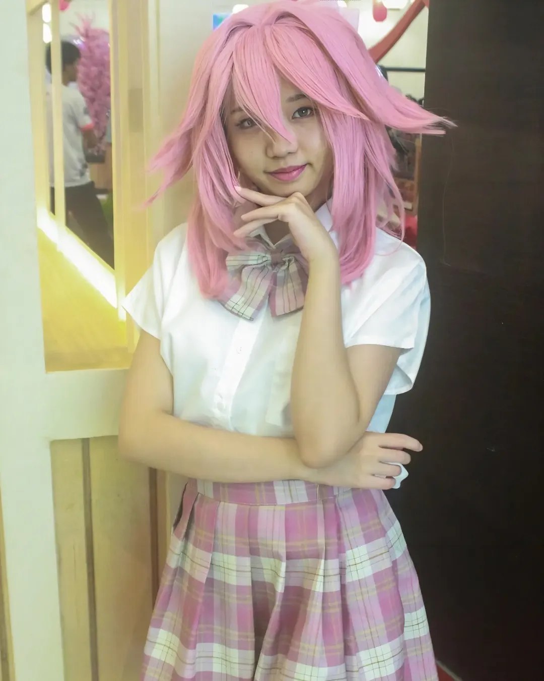 Pink Plaid Skirt & White Blouse Schoolgirl Aesthetic