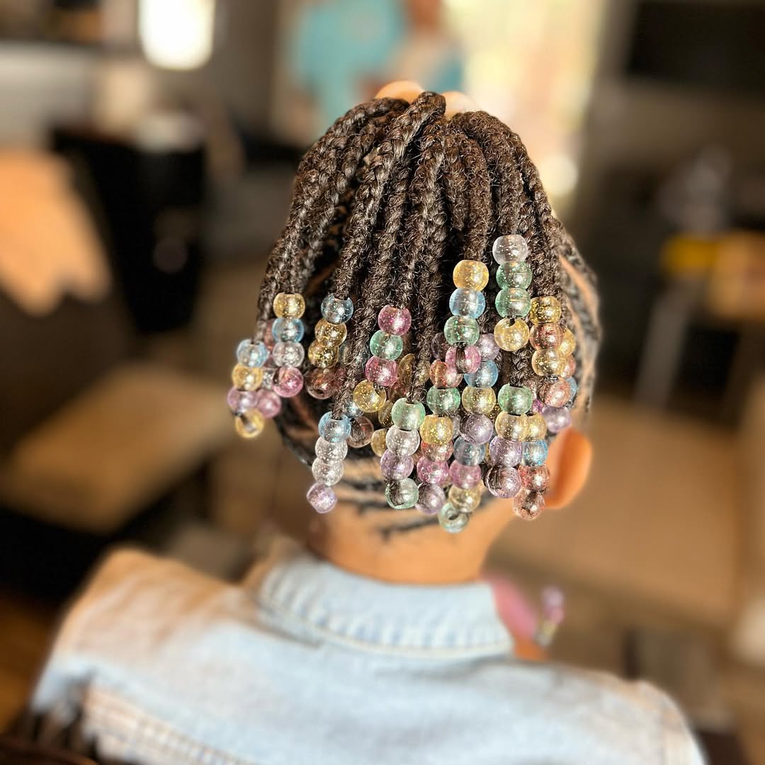 Playful Braided Bob With Colorful Beaded Ends