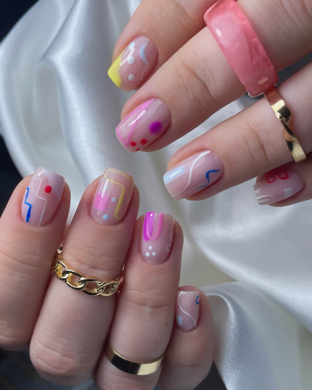 Playful Pastel Abstract Geometric Nails