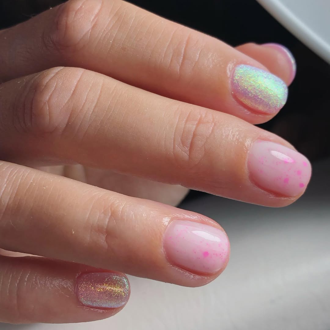 Playful Pink Jelly Glitter Squoval Nails