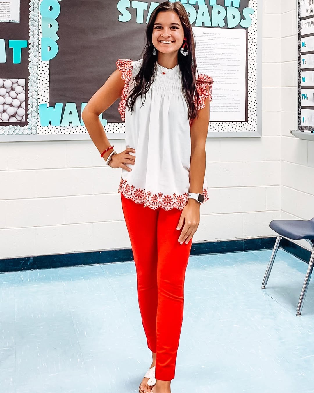 Red Pants & Embroidered Top Back To School Style