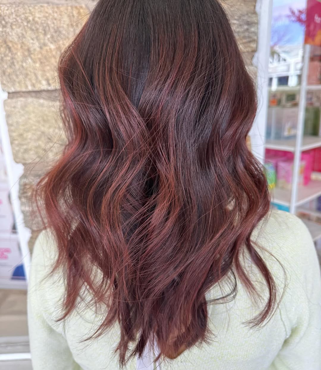 Rich Cherry Brown Medium Wavy Hair