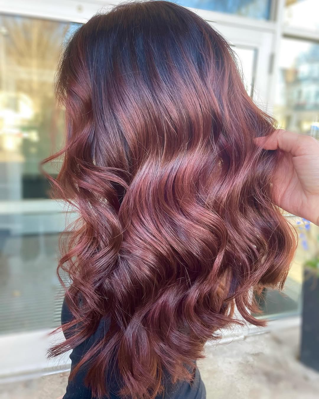 Rich Cherry Brown Waves With Subtle Dimension