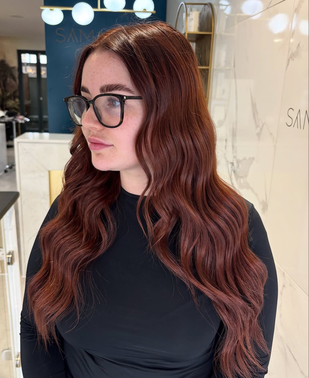 Rich Cherry Brown Wavy Long Hair