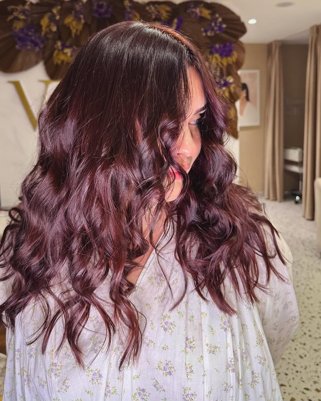 Rich Cherry Brown Wavy Long Layers