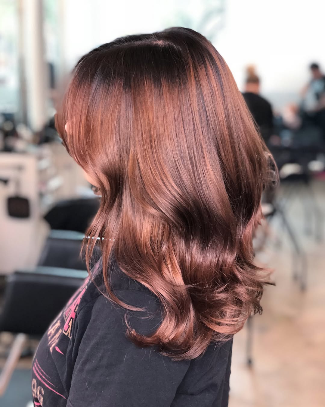 Rich Copper Balayage Mid-Length Waves