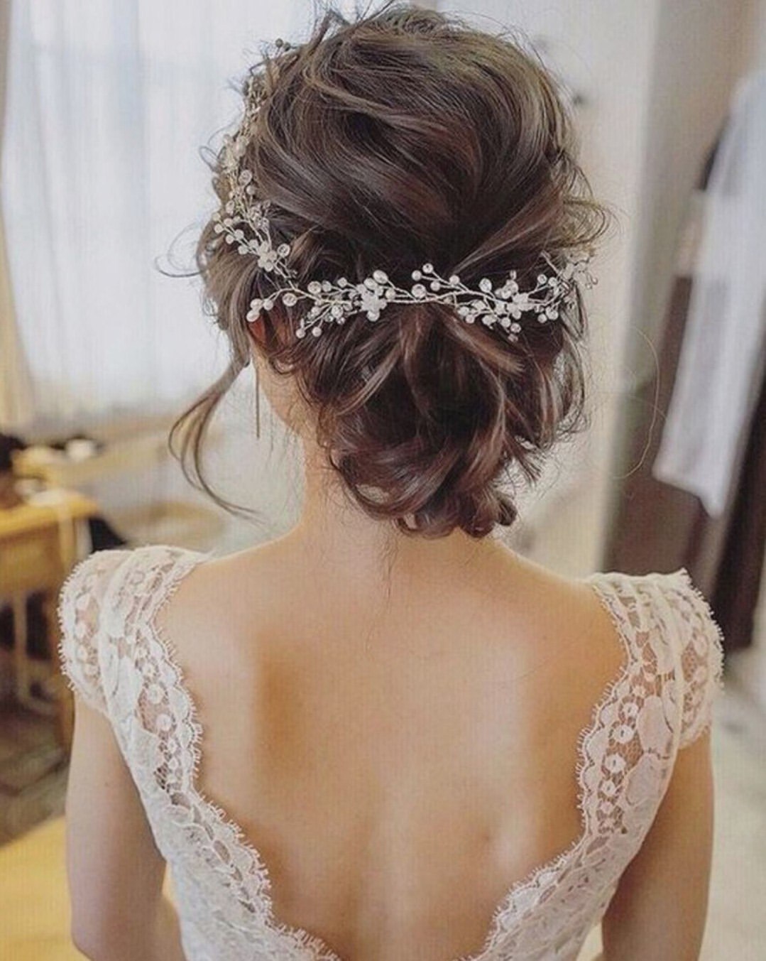 Romantic Bridal Updo With Crystal Hair Vine
