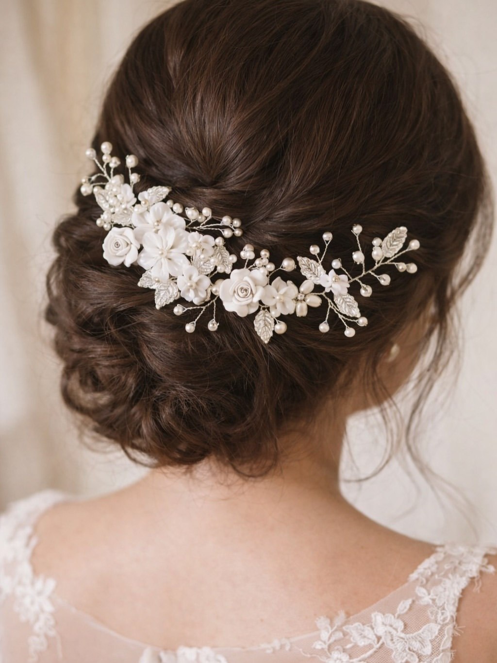 Romantic Bridal Updo with Floral Pearl Vines