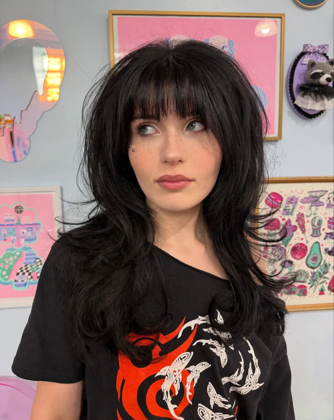 Shaggy Black Lob With Wispy Bangs