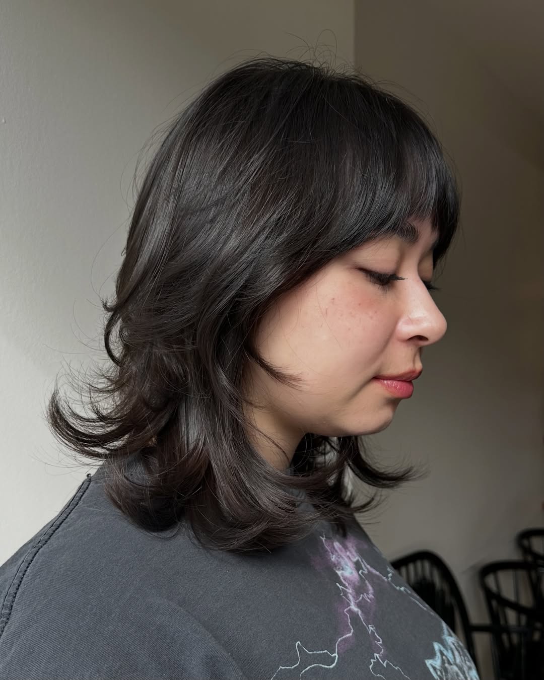 Shaggy Dark Brown Wolf Cut With Wispy Bangs