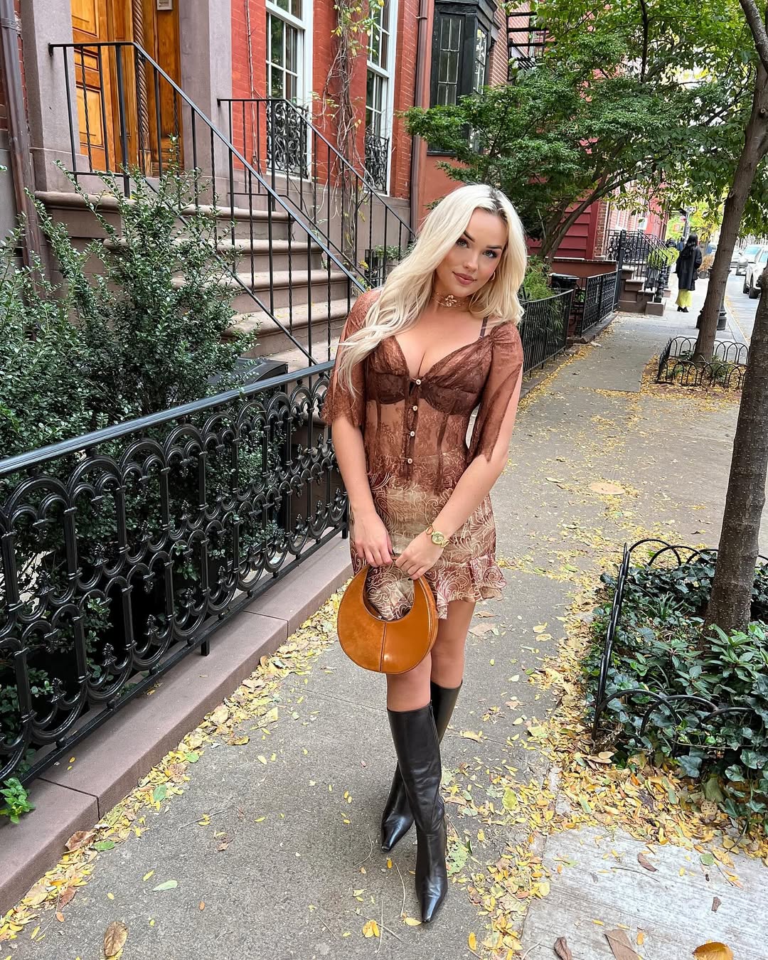 30 Chic Fall Outfits Women Will Love in 2026 14 Sheer Lace Mini Dress With Knee-High Boots