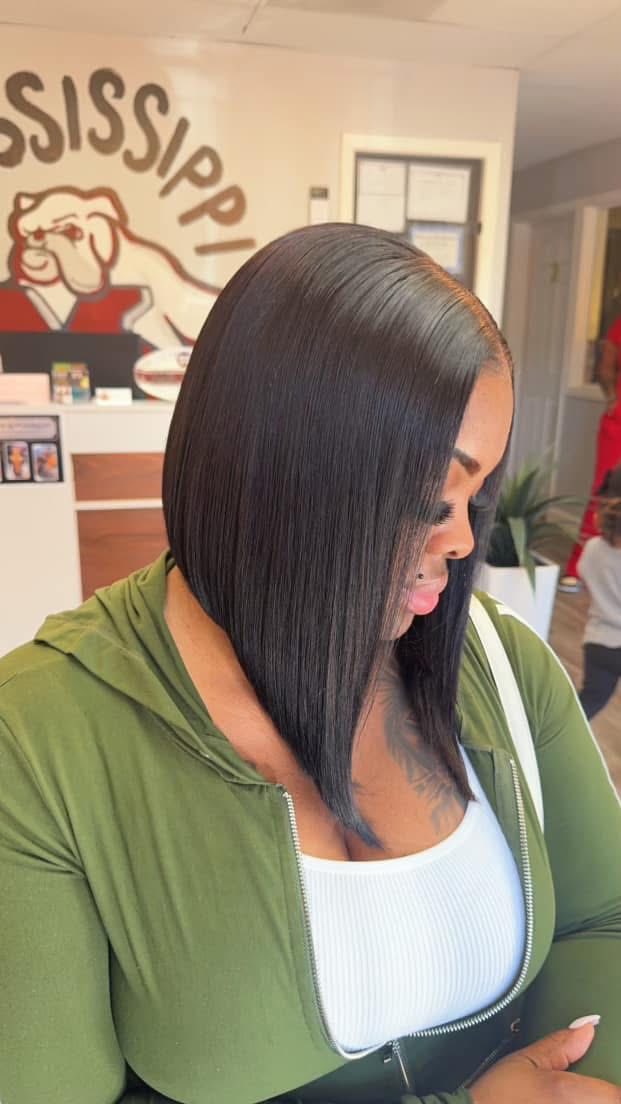 Sleek Angled Bob Jet Black Hair