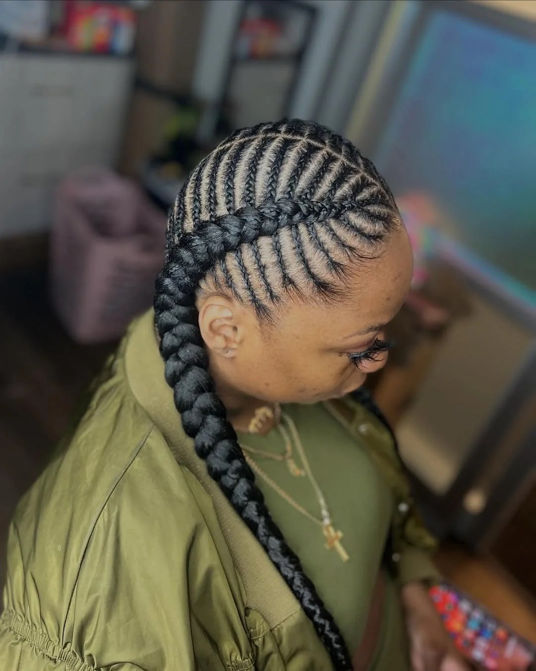 Sleek Cornrow Braids With Long Ponytail
