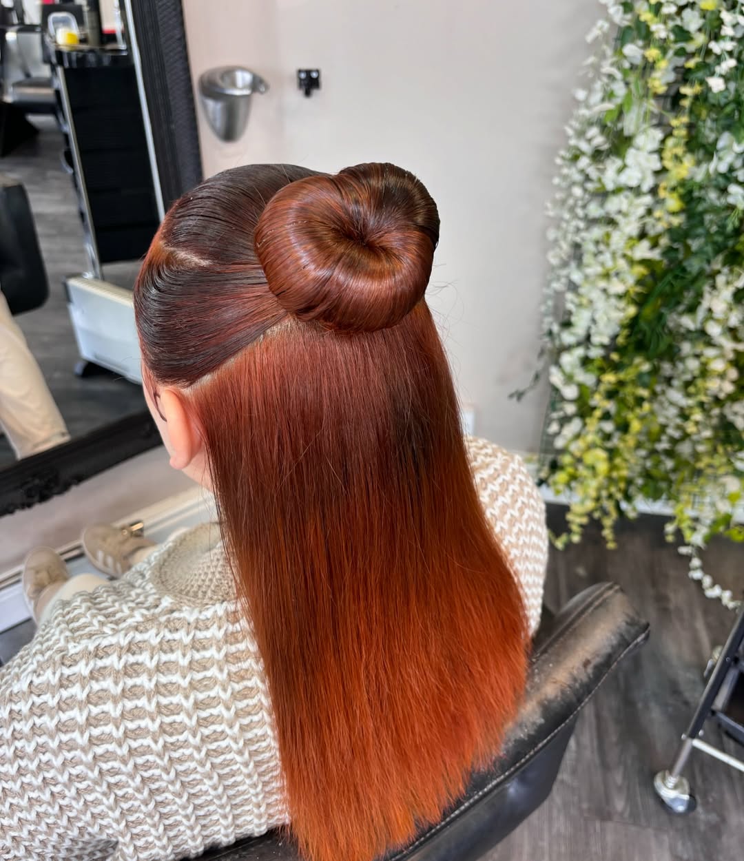 25 Sleek Hairstyles 2026 You Need To Try Now 24 Sleek Half-Up Bun with Copper Ombre Straight Hair