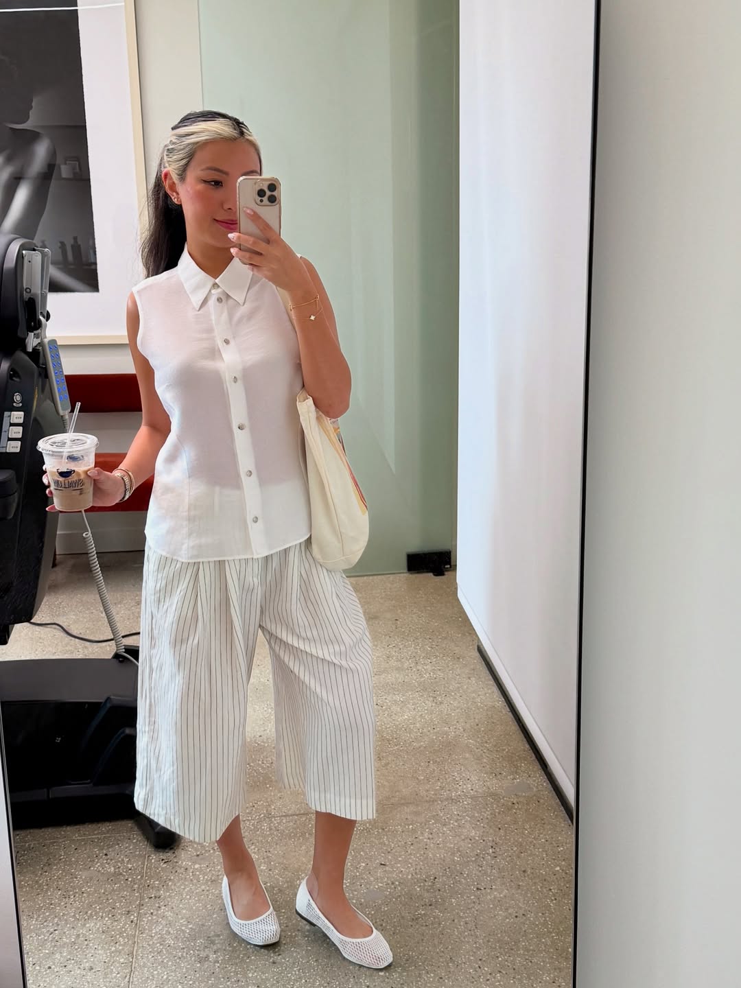 29 Work Outfits You Need for 2026 Trends 23 Sleeveless White Shirt With Striped Culottes