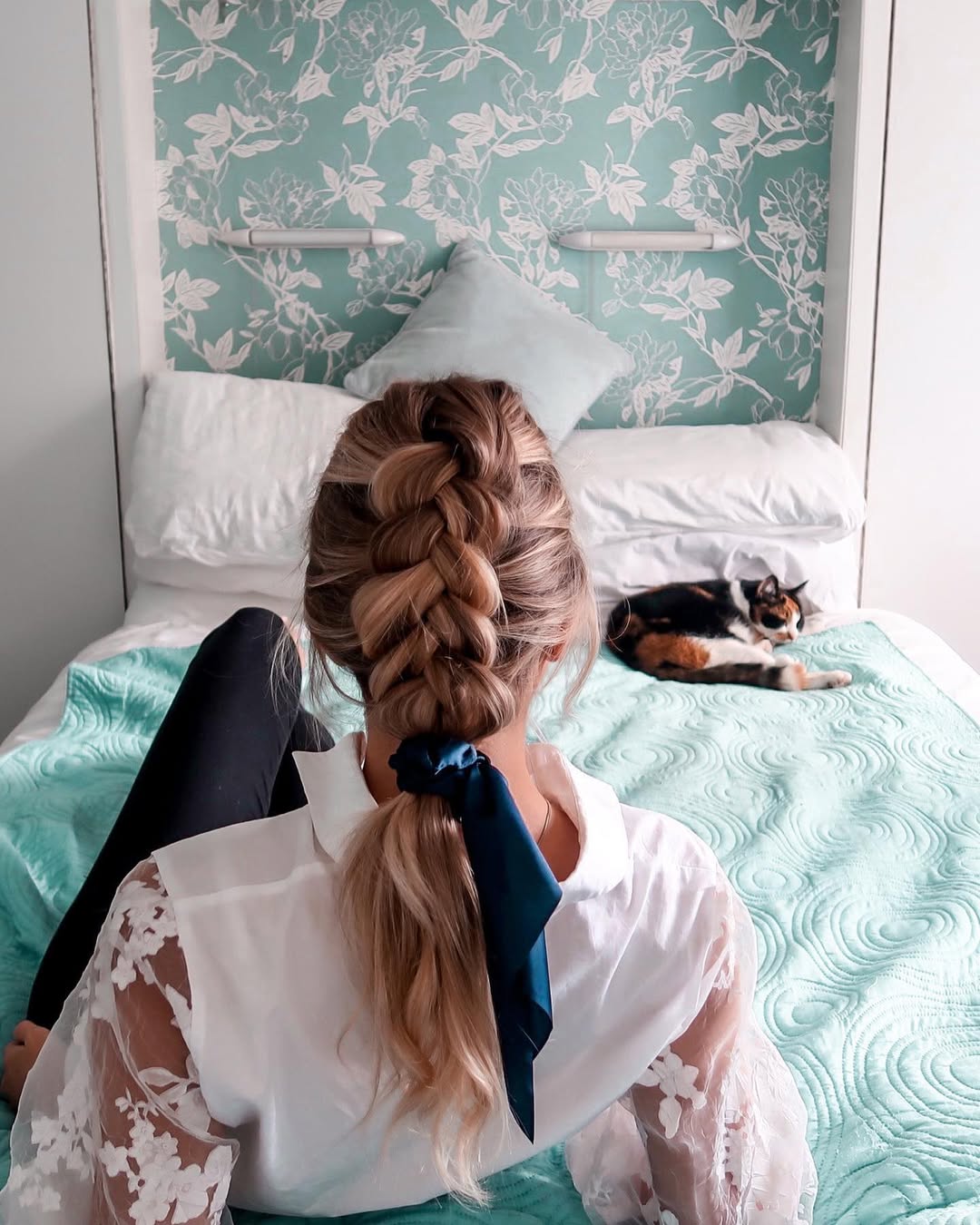 Soft Braided Ponytail With Satin Scarf
