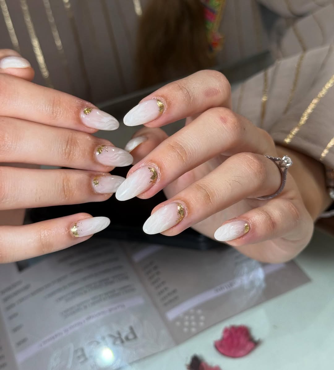 Soft Milky White Almond With Gold Flakes