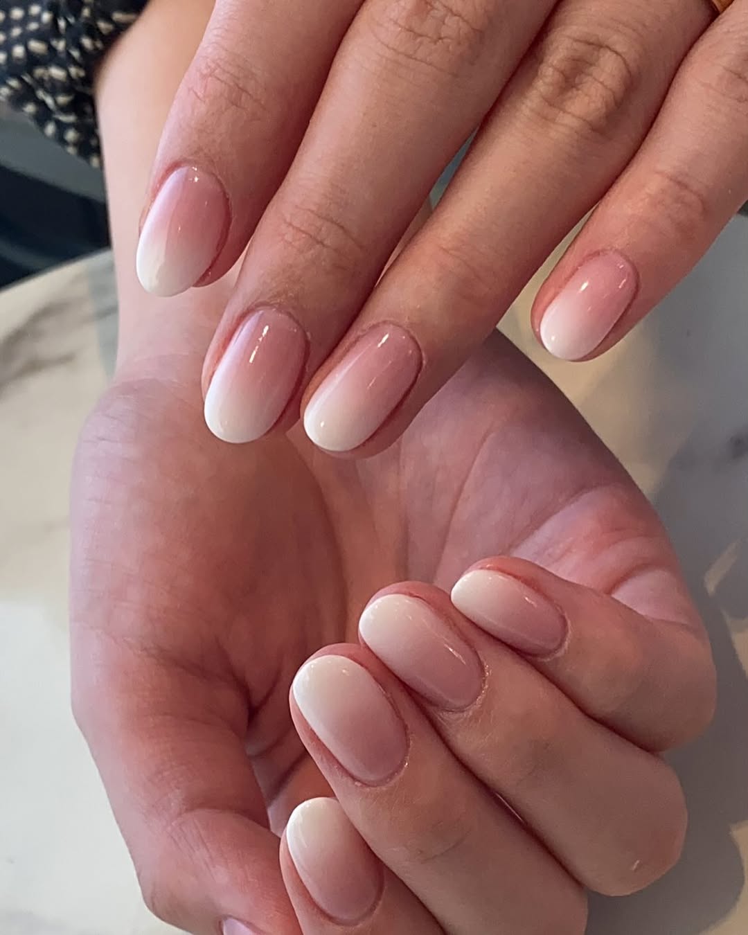 Soft Pink and White Ombre Oval Nails