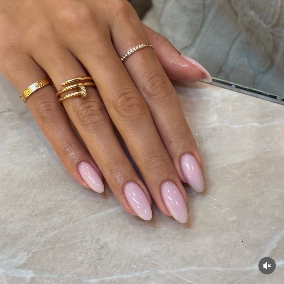 Soft Pink Milky Glossy Oval Nails