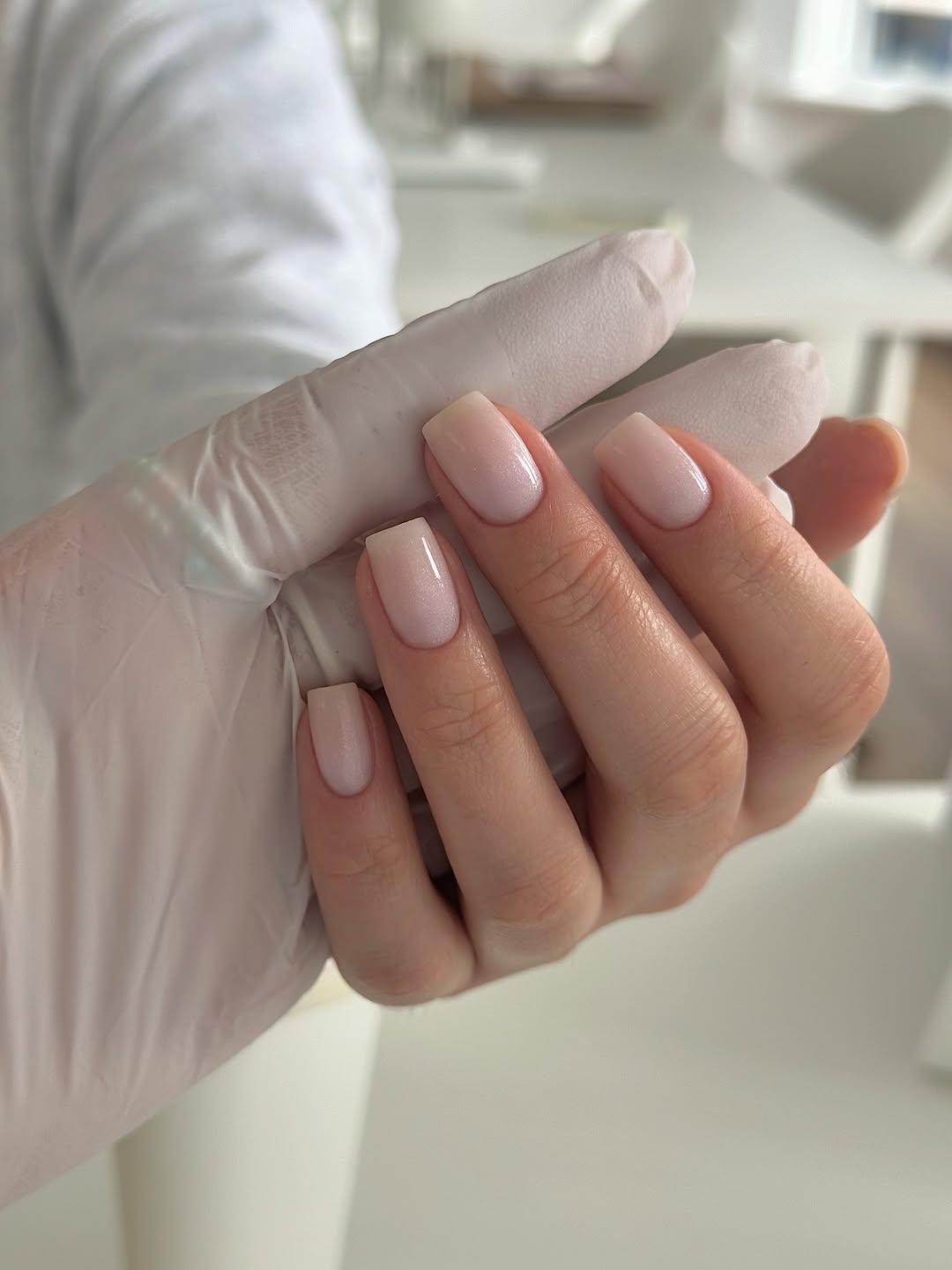 Soft Pink Milky Glossy Short Square Nails