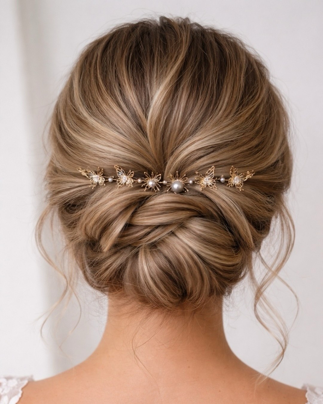 Soft Updo With Gold Butterfly Hair Comb