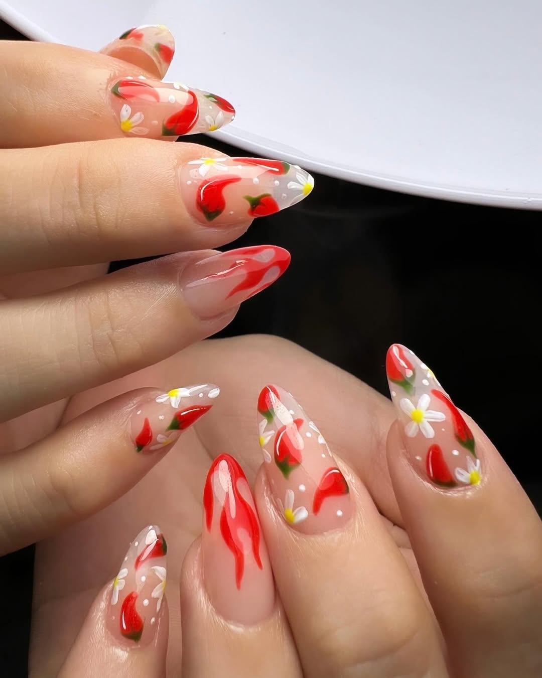 27 Stunning Mexican Nail Designs for 2026 15 Spicy Chili Pepper Daisy Milk Bath Nails